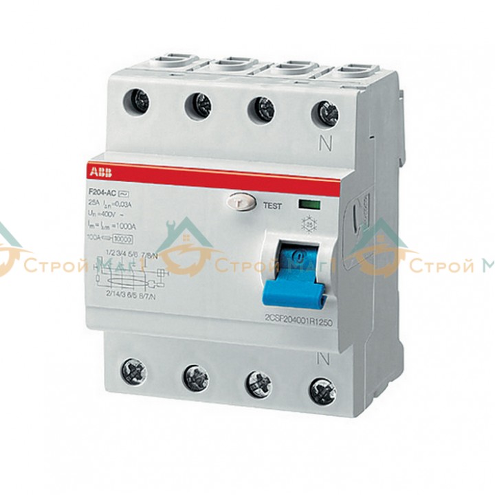 Выключатель дифференциального тока 4 модуля ABB F204 AS-63/0.3