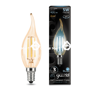 Лампа Gauss LED Filament Candle tailed E14 5W 4100K Golden