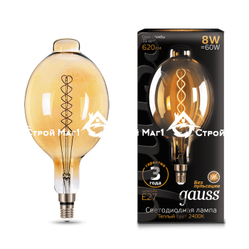 Лампа Gauss LED Vintage Filament Flexible BT180 8W E27