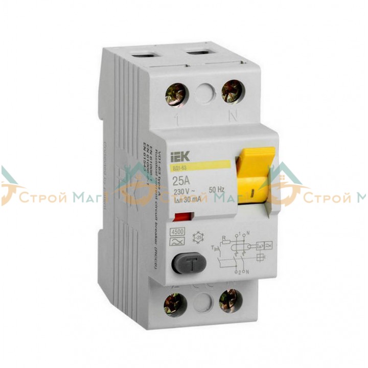 Выключатель дифференциального тока (УЗО) 2п 25А 30мА IEK 