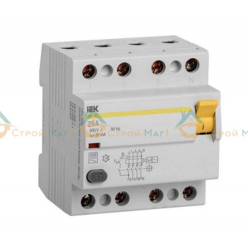Выключатель дифференциального тока (УЗО) 4п 25А 30мА IEK 