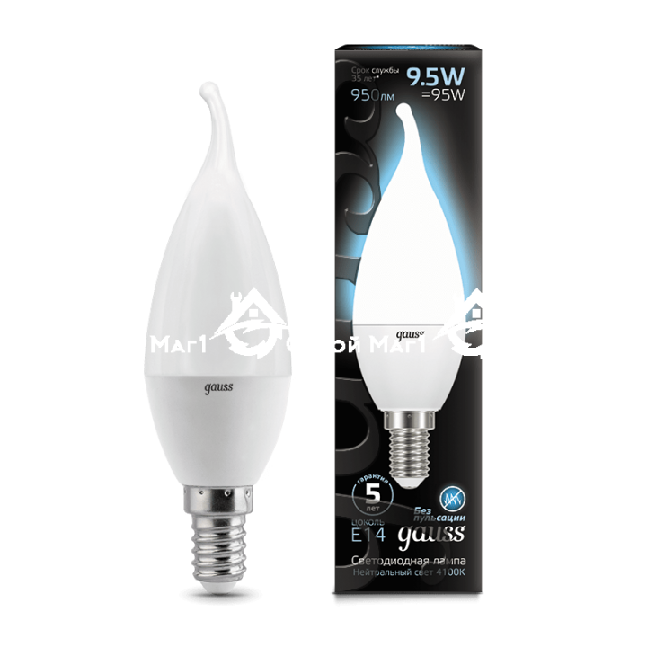 Лампа Gauss LED Candle tailed E14 9.5W 4100K