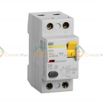 Выключатель дифференциального тока (УЗО) 2п 80А 300мА IEK 
