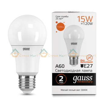 Лампа Gauss LED Elementary A60 15W E27 3000K