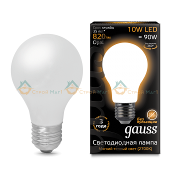 Лампа Gauss LED Filament A60 OPAL E27 10W 2700К