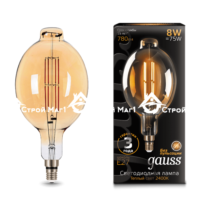 Лампа Gauss LED Vintage Filament BT180 8W E27