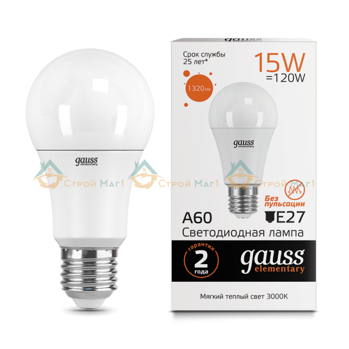 Лампа Gauss LED Elementary A60 15W E27 3000K