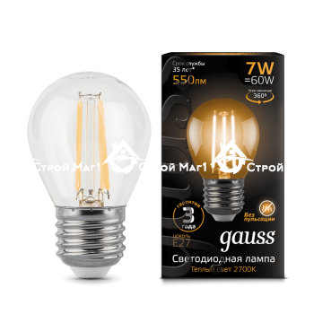Лампа Gauss LED Filament Globe E27 7W 2700K