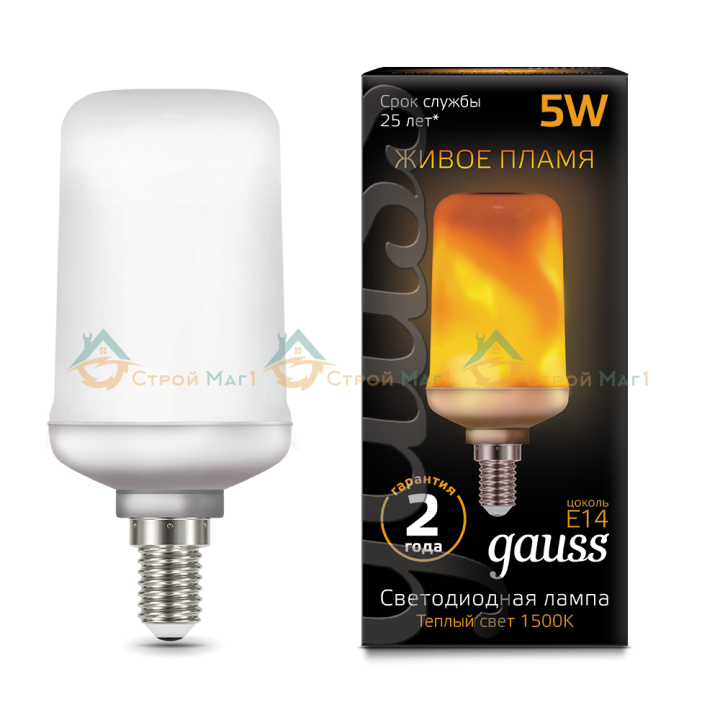 Лампа Gauss Led T65 Corn Flame 5W E14 1500K