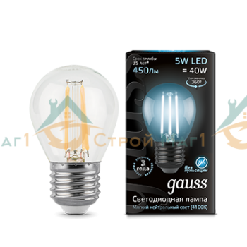Лампа Gauss LED Filament Globe E27 5W 4100K