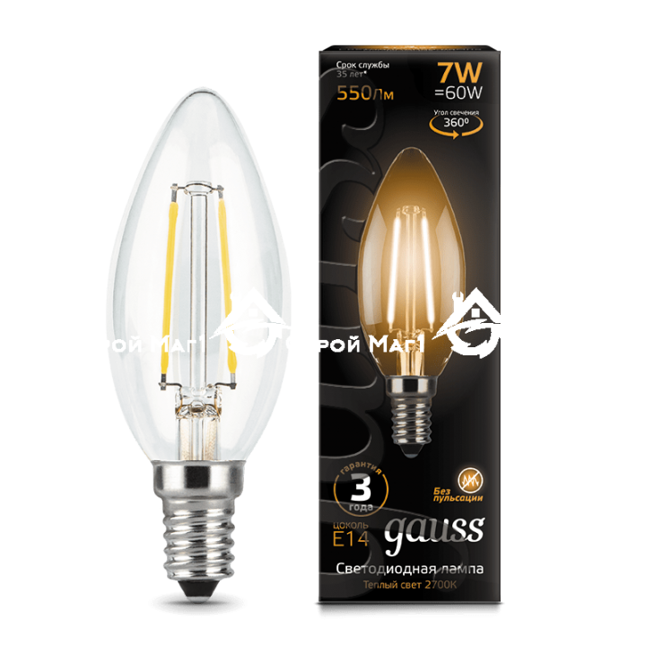 Лампа Gauss LED Filament Candle E14 7W 2700К