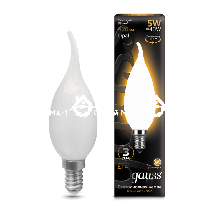 Лампа Gauss LED Filament Candle Tailed OPAL E14 5W