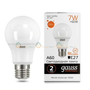 Лампа Gauss LED Elementary A60 7W E27 3000K